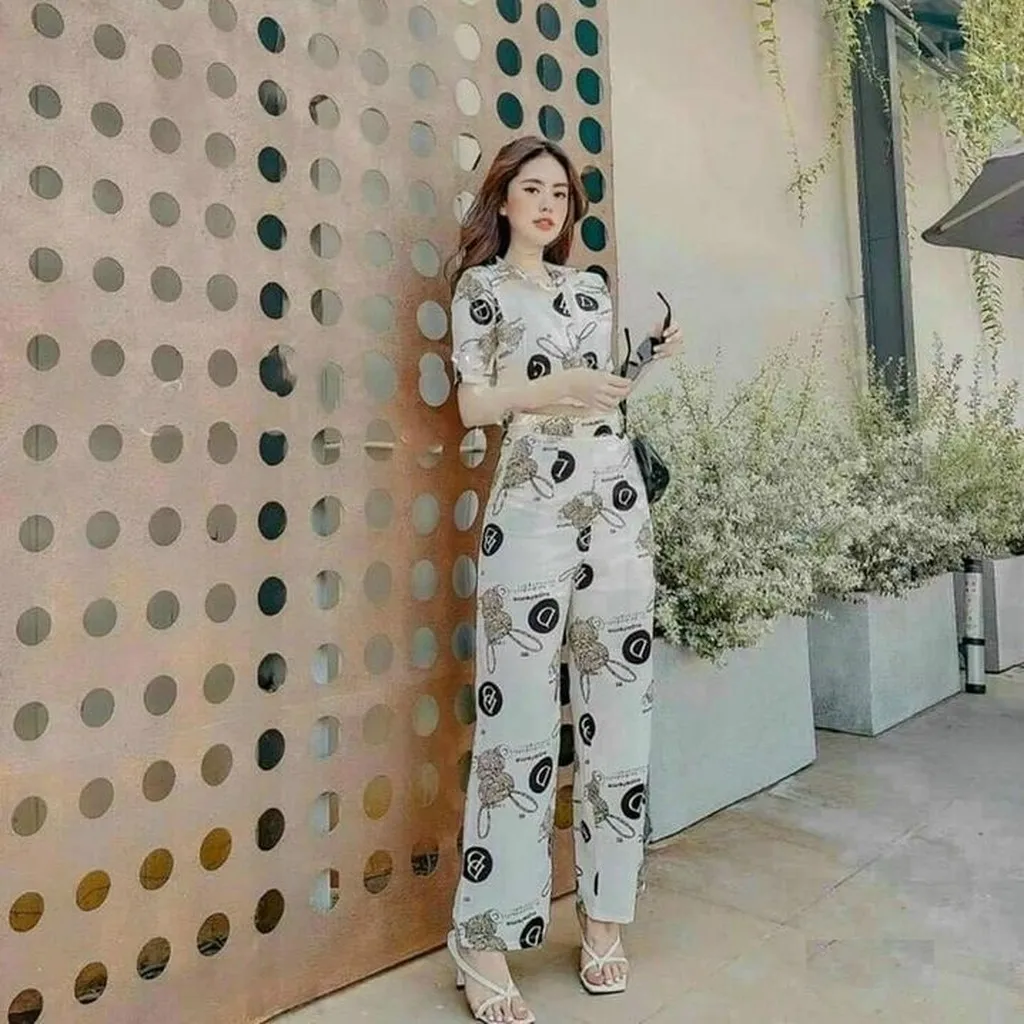 Alternative view of Set Đồ Dài Họa Tiết Quần Ống Rộng Tf1051 - Tosatan