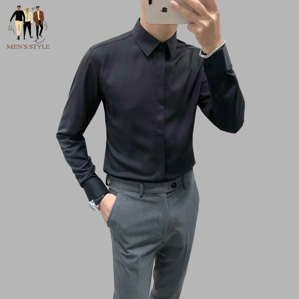 Áo Sơ Mi Nam Dáng Hàn Giấu Cúc Chất Vải Chéo Cao Cấp - Men's Style