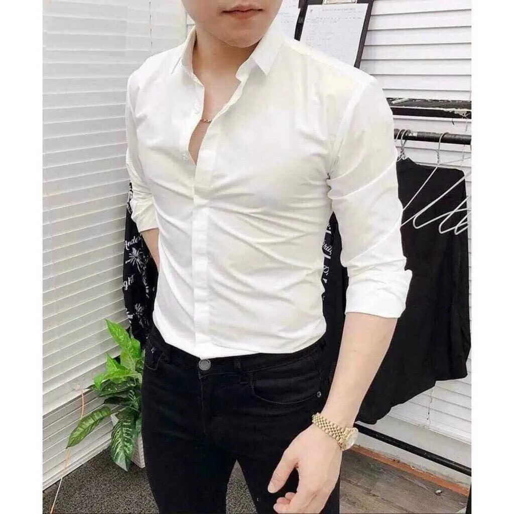 Áo Sơ Mi Nam Dáng Hàn Cúc Hở Chất Vải Chéo Cao Cấp - Men's Style