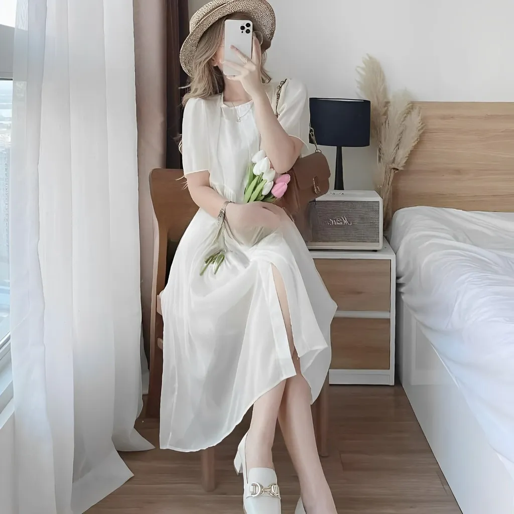 Alternative view of Đầm Vải Tơ Ánh Kim Nữ Tính, Hiện Đại Tf11qvdc10 - Tosatan