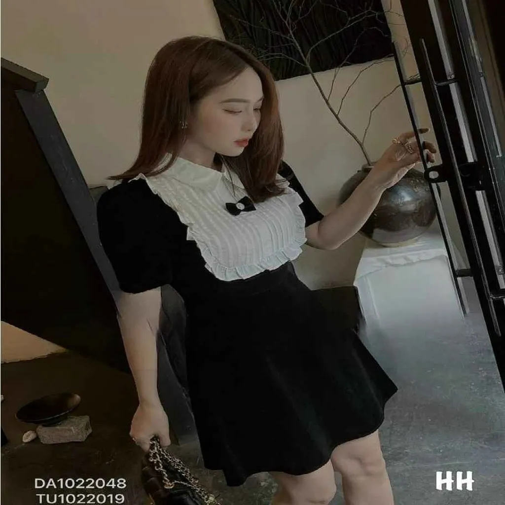 Alternative view of Đầm Phối Cổ Bèo Dập Ly Đính Nơ Váy Xòe Ngắn Tfqdxc9 - Tosatan