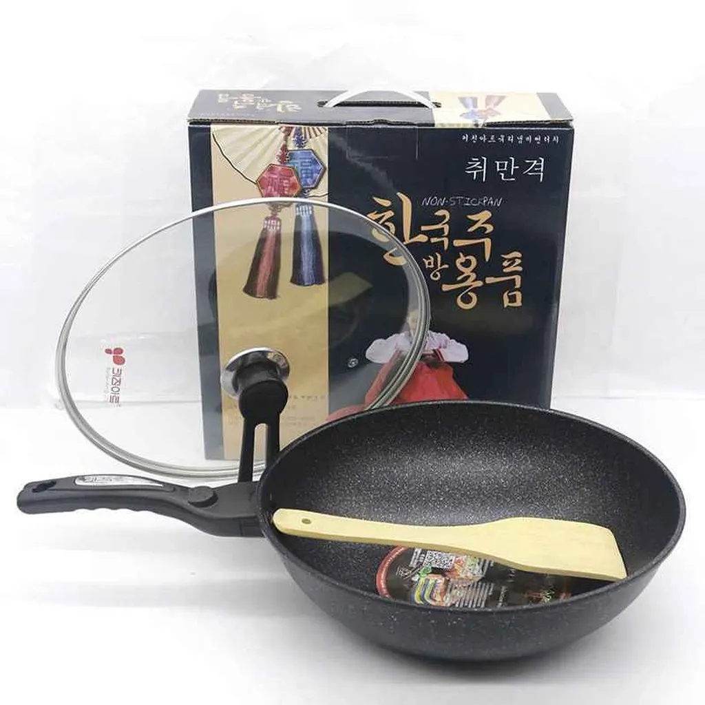 Chảo Đá Hàn Quốc Chống Dính Sâu Lòng 32cm, Có Nắp Đậy - Su