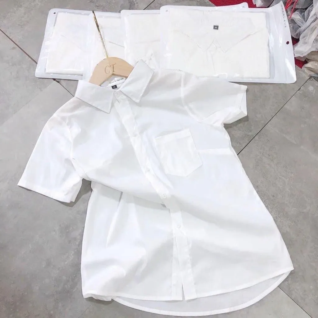 Alternative view of Áo Sơ Mi Trắng Ngắn Tay 1 Túi Trước Ngực - Chipxinhxk