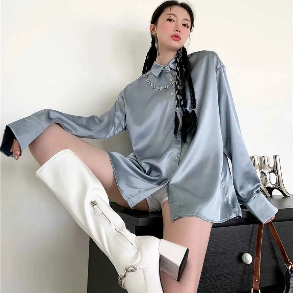 Alternative view of Áo Sơ Mi Satin Phối Vòng Cổ - Mushroom Lee
