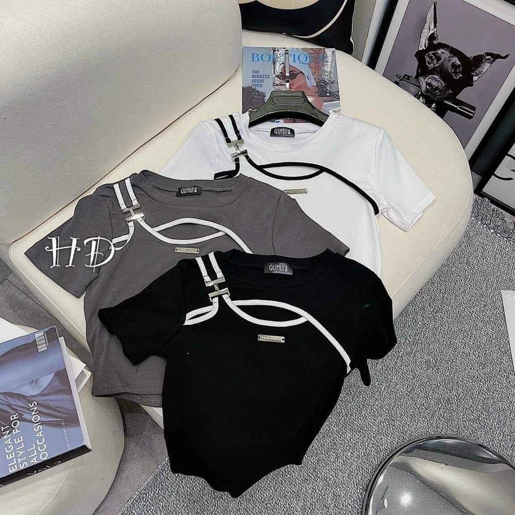 Áo Gân Phối Viền Dáng Croptop - Lê Phương Boutique