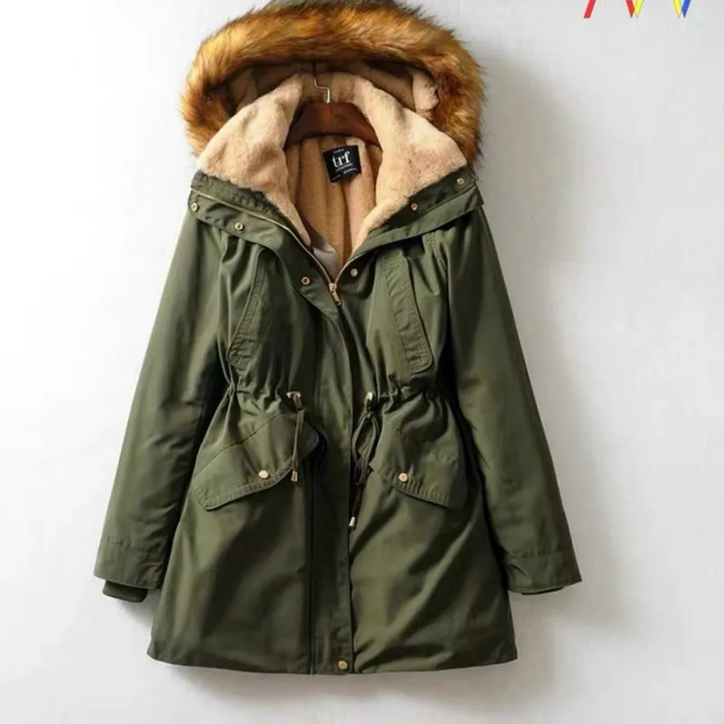 Alternative view of Áo Khoác Kaki Nữ Lót Bông Dáng Dài Phong Cách Hàn Quốc Kèm Mũ Lông Siêu Ấm Hot Trend - Htm Fashion
