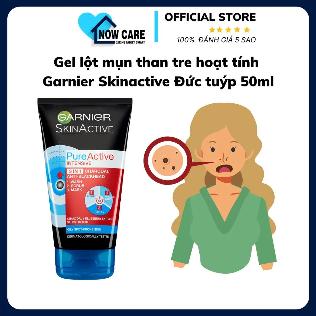 Gel Lột Mụn Than Tre Hoạt Tính Skinactive Đức Tuýp 50ml - Garnier