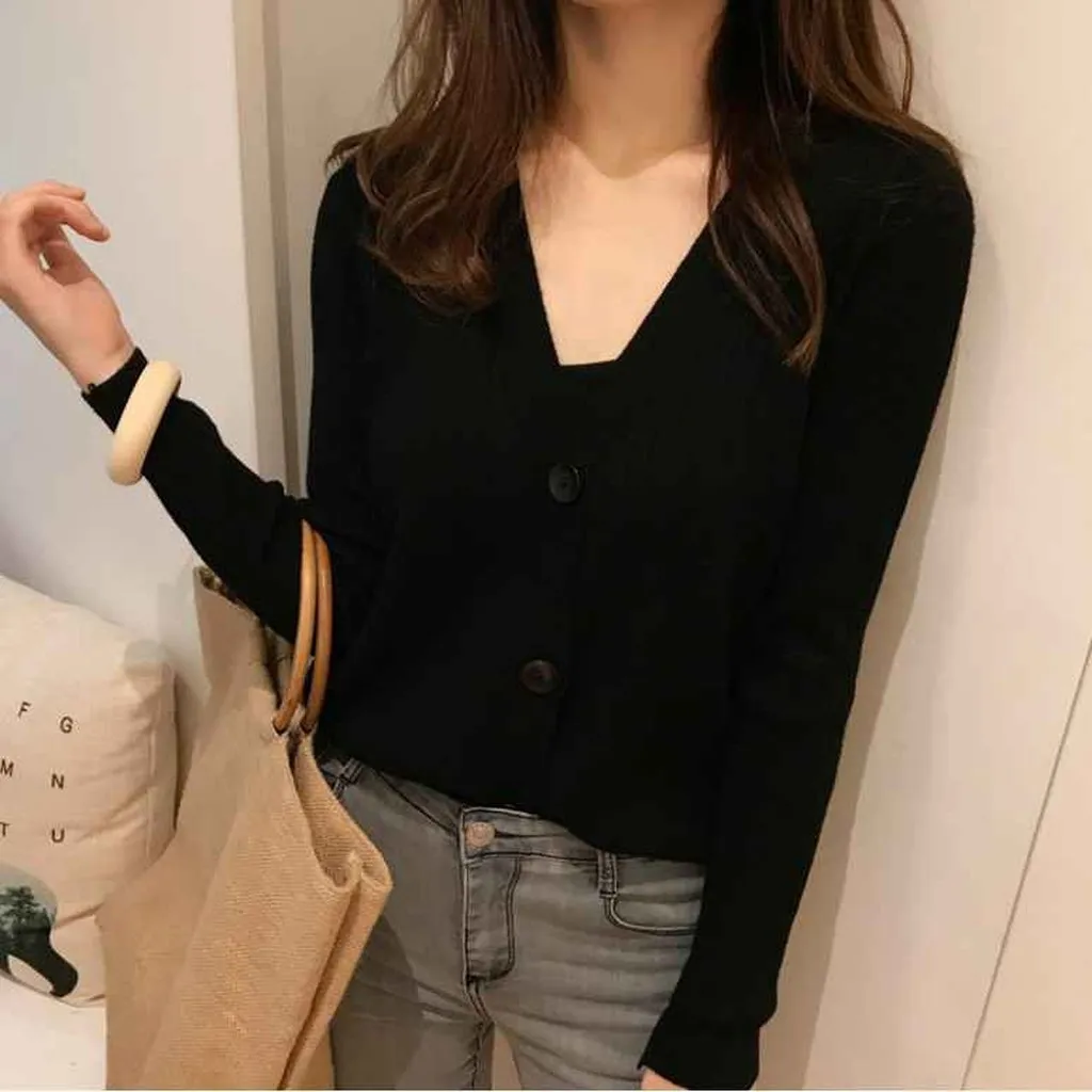 Alternative view of Áo Len Cardigan 3 Khuy Dáng Croptop Hack Dáng - Diepchi Fashion