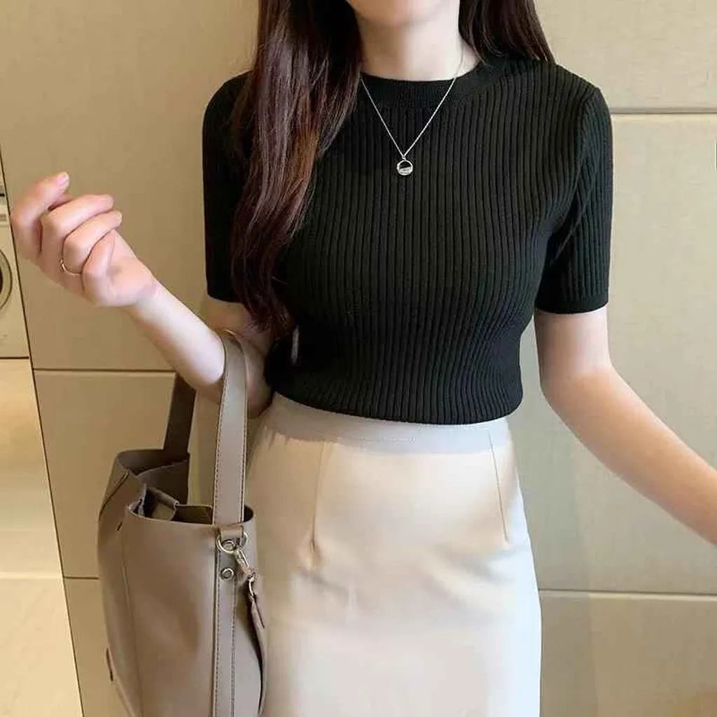 Áo Len Cộc Tay Cổ Tròn Chất Len Đũa Dày Mịn - Diepchi Fashion