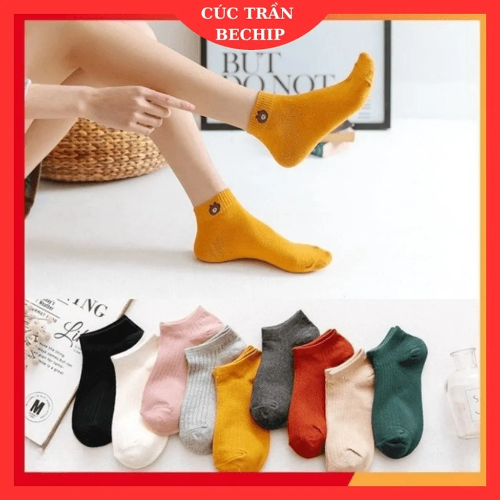 Set 10 Đôi Tất Gấu/tất Hoa Cúc, Tất Ngắn Cổ Co Giãn 4 Chiều Ctb01- Bechip