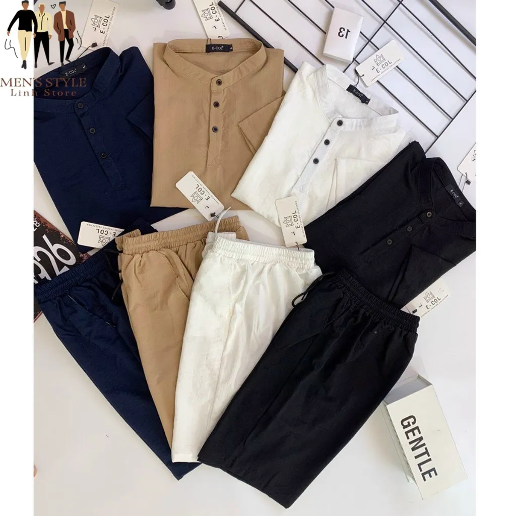 Bộ Đũi Nam Cộc Tay, Cổ Tàu - Men's Style