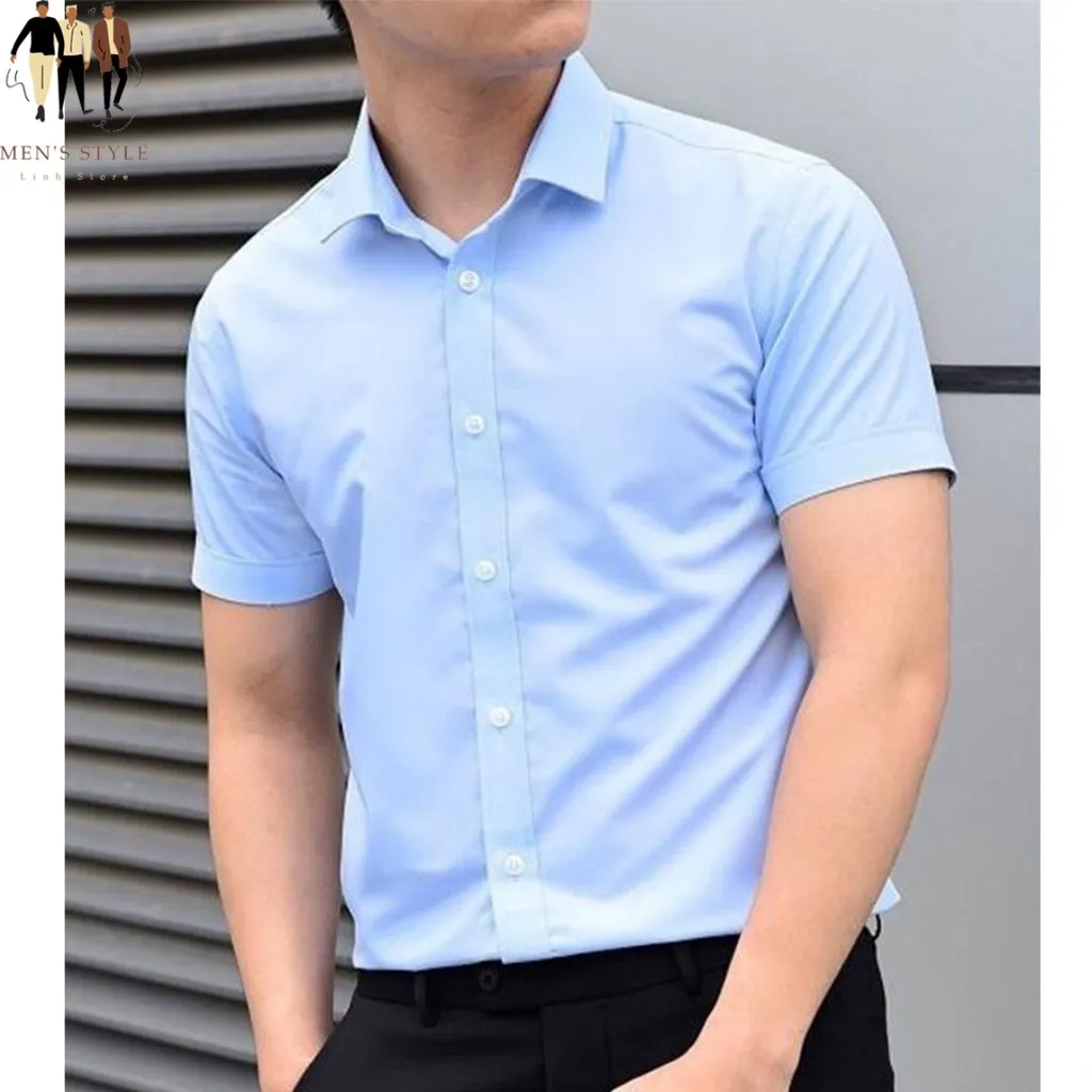 Áo Sơ Mi Nam Cộc Tay Dáng Hàn, Dáng Slim, Chất Poly Chéo - Men's Style