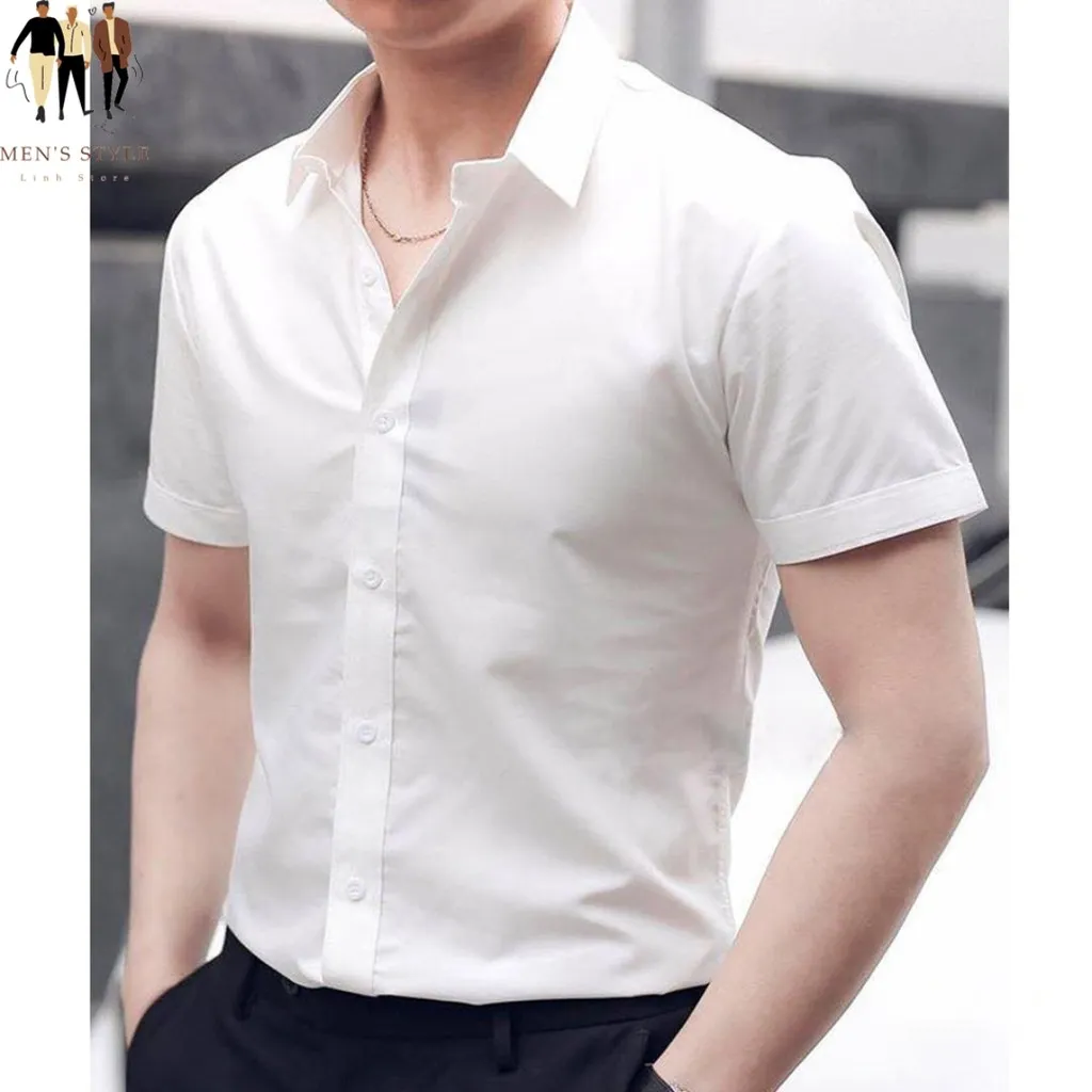Alternative view of Áo Sơ Mi Nam Cộc Tay Dáng Hàn, Dáng Slim, Chất Poly Chéo - Men's Style