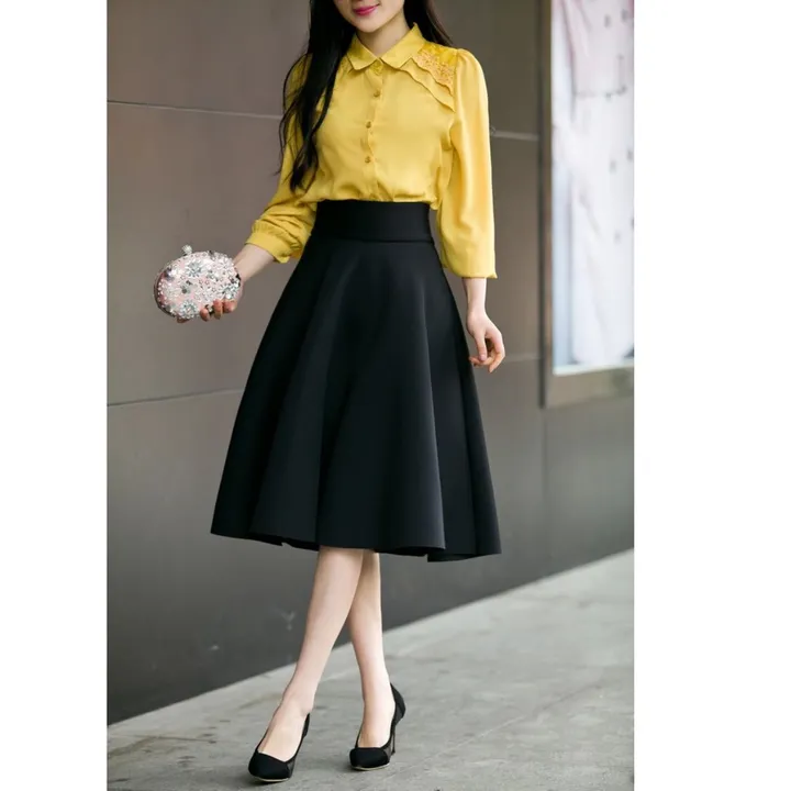 Chân Váy Xòe Qua Gối ( 60cm), Chân Váy Xòe Tiểu Thư Phong Cách Đơn Giản Basic ,chân Váy Công Sở Dễ Phối Đồ - Dmastore