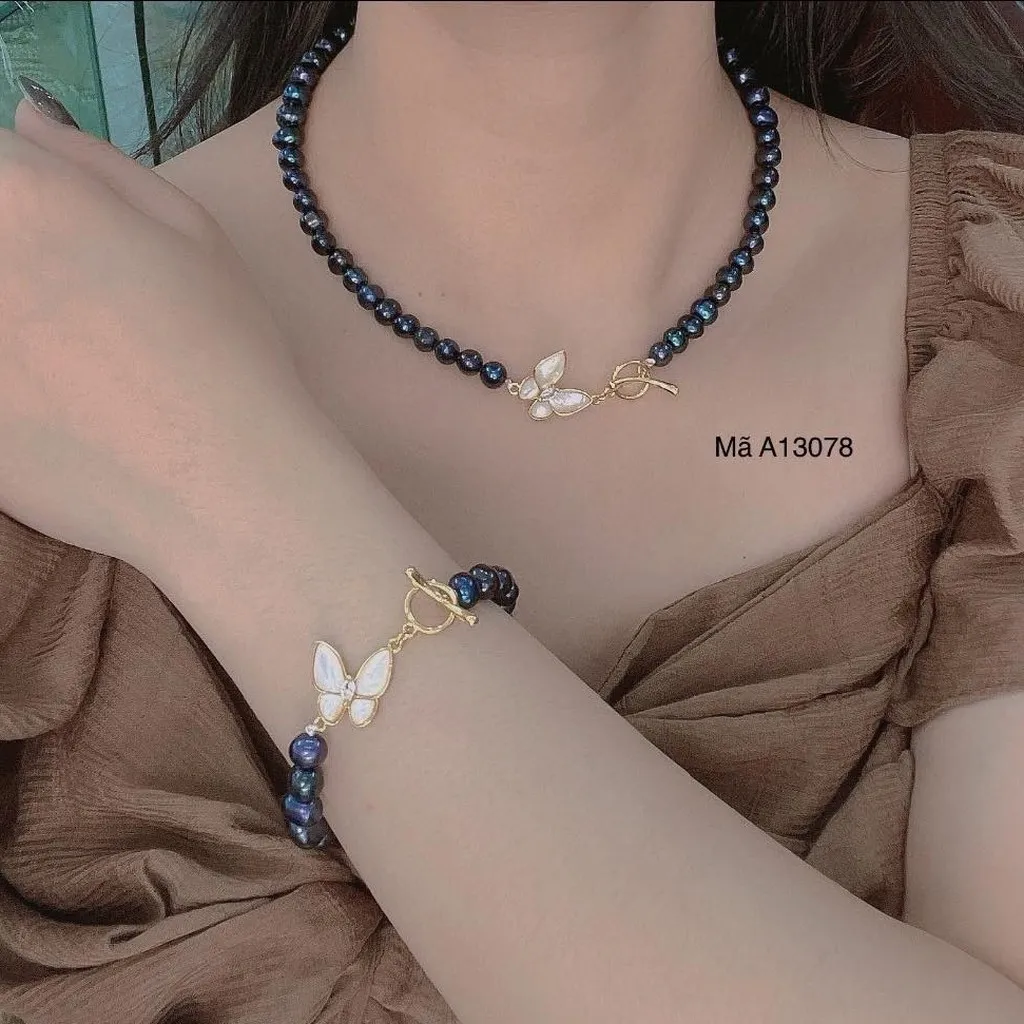 Alternative view of Bộ Trắng Sức Ngọc Trai Đen Nuôi Nược Ngọt Thiên Nhiên Khóa Hình Bướm - Thắng Giang