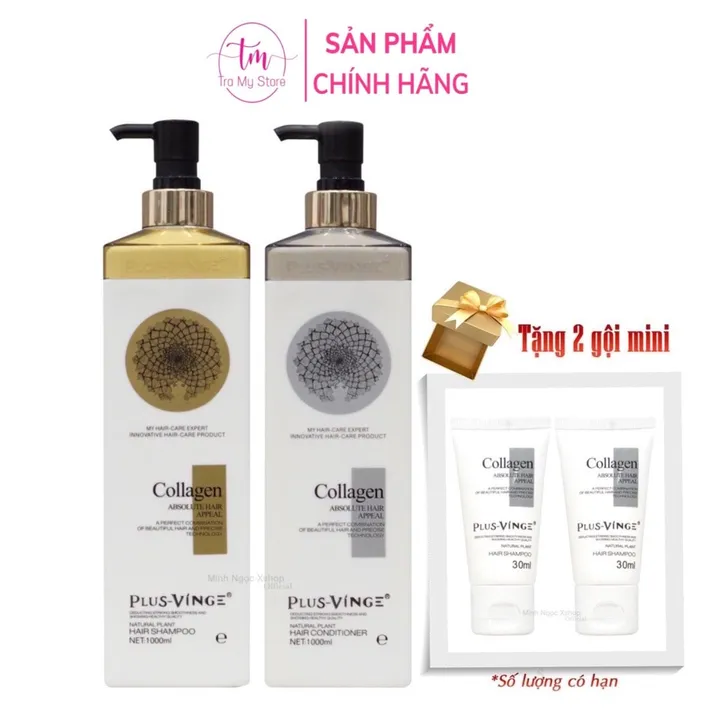 Dầu Gội Xả Phục Hồi, Chống Rụng Kích Mọc Tóc Plus Vinge Collagen 1000ml