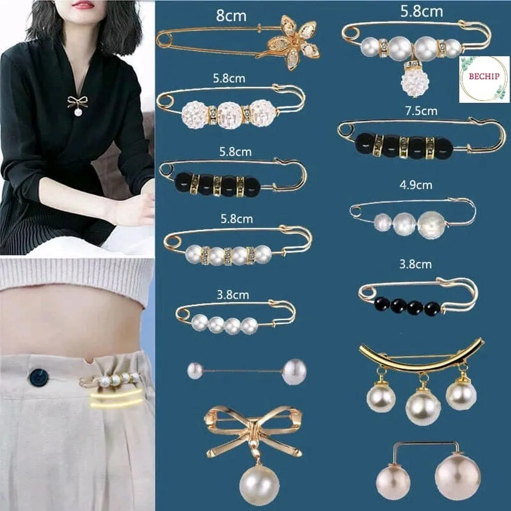 Alternative view of Set 13 Ghim Cài Áo Đính Hạt Ngọc Trai Thời Trang Ctb45 - Bechip