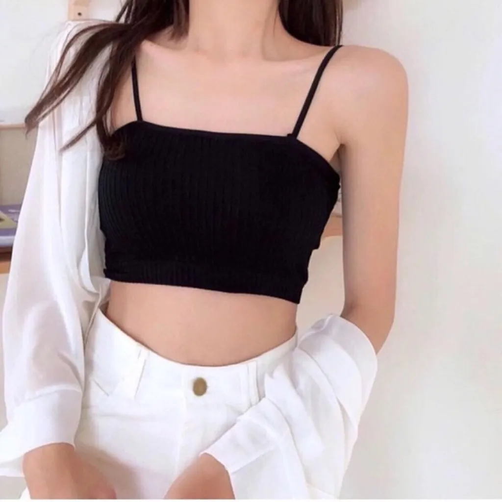 Alternative view of Áo Bra Croptop Hai Dây Thun Gân Sexy, Áo Hai Dây Lửng Siêu Nâng Ngực - Dmastore