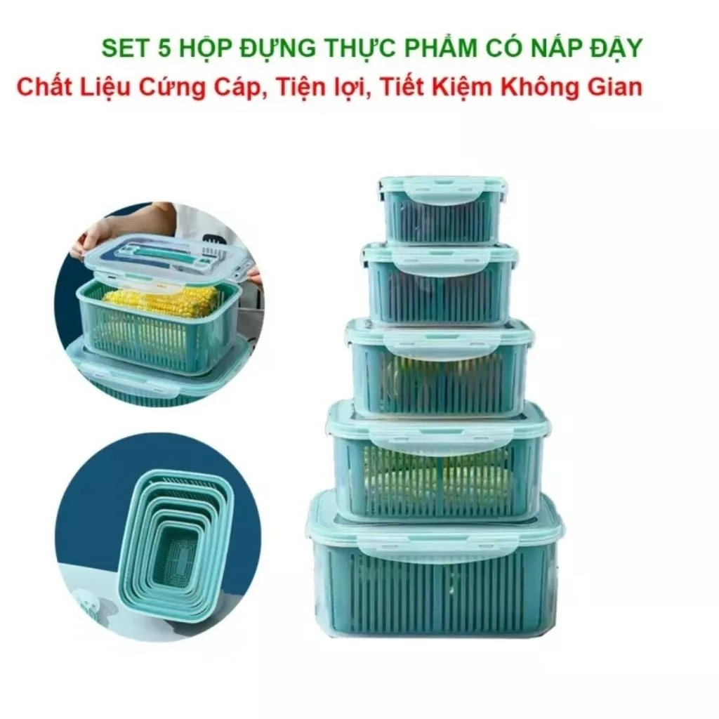 Alternative view of Set 5 Bộ Đựng Thực Phẩm Đa Năng 2 Lớp Ca0 Cấp Ctb49 - Bechip