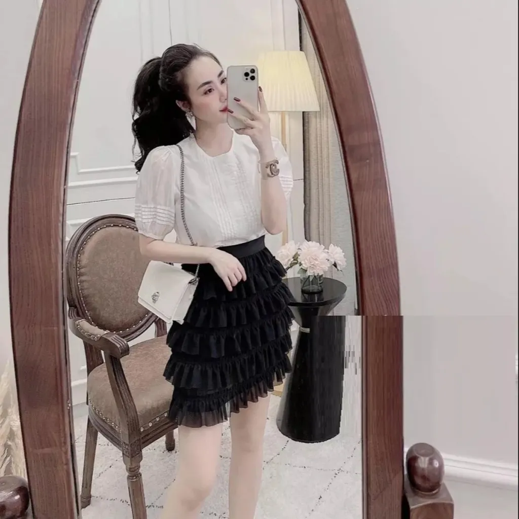 Alternative view of Chân Váy Xòe Ngắn Dáng Tiểu Thư, Chân Váy 5 Tầng Xếp Ly Dáng Ngắn - Dmastore