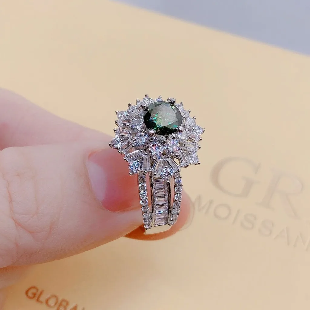 Alternative view of Nhẫn Hoa Bạc Ý Xi Bạch Kim Gắn Kim Cương Moissanite Tặng Kèm Kiểm Định Quốc Tế - Thắng Giang