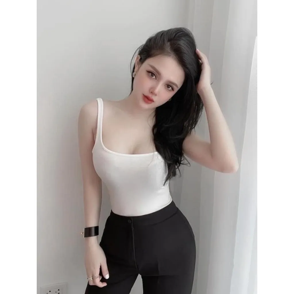 Áo Thun Hai Dây Cổ Vuông , Chất Vải Thun Trơn Lên Dáng Đẹp - Chipxinhxk