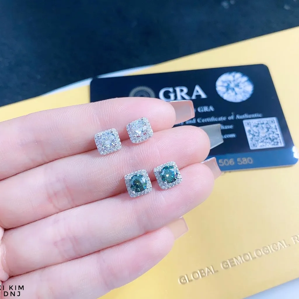 Alternative view of Bông Tai Bạc Ý Xi Bạch Kim Bọc Bông Tai Kim Cương Moissanite Tặng Kèm Kiểm Định Quốc Tế - Thắng Giang