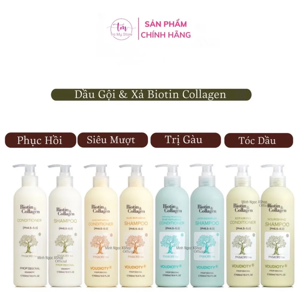 Dầu Gội Xả Biotin & Collagen New 1000ml - Pasiori