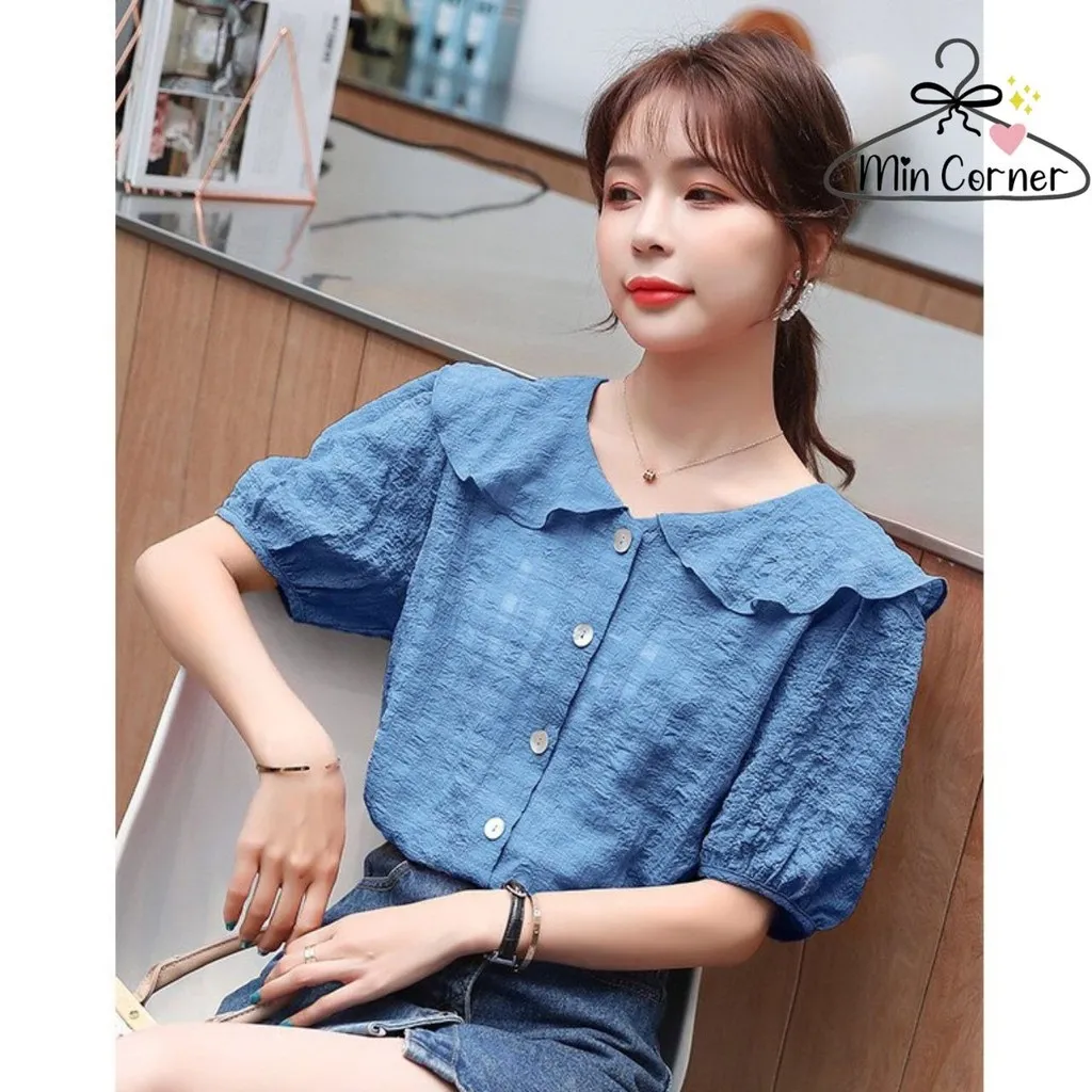 Áo Sơ Mi Nữ Hàn Quốc Cổ Bèo Chất Đũi Xốp Mềm Đủ Size Ms3 - Min Corner