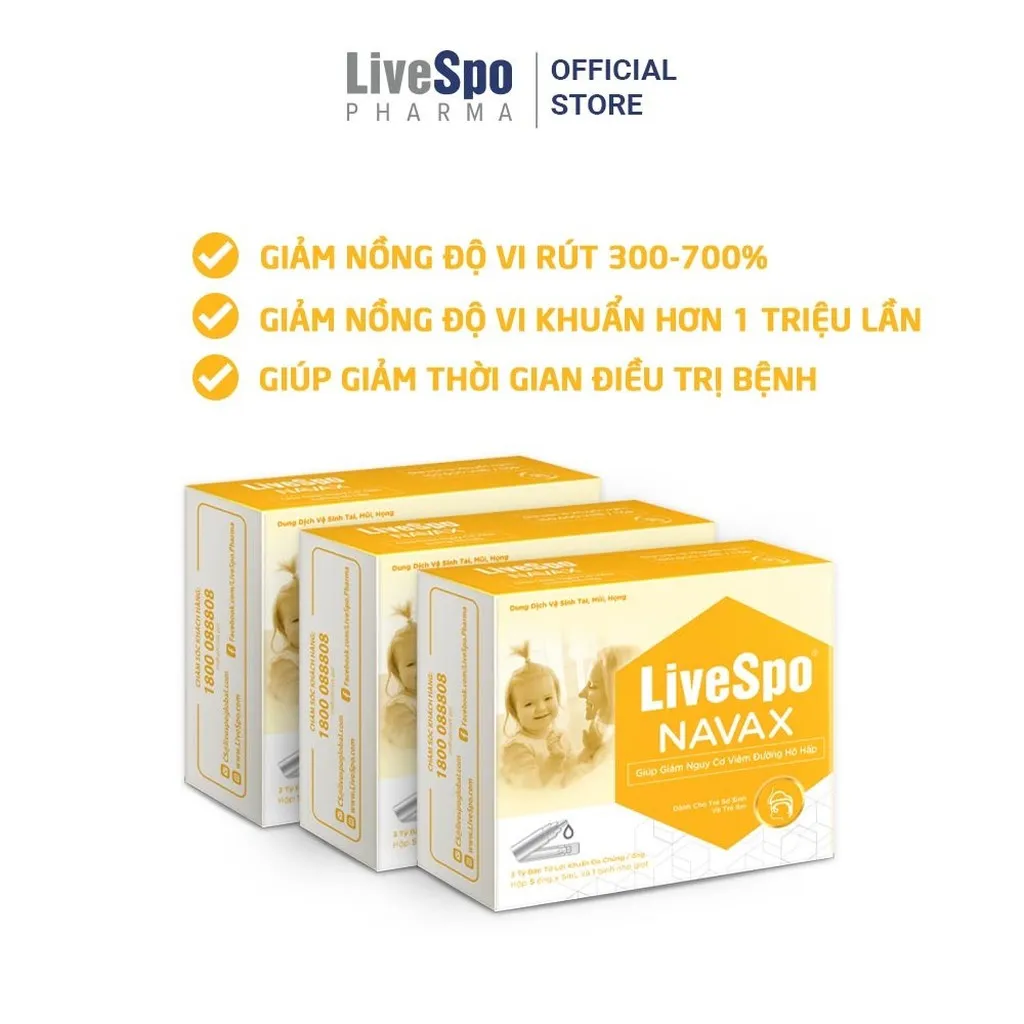 {mua 3 Tặng 1} Combo 3 Nhỏ Mũi Chứa Bào Tử Lợi Khuẩn Livespo Navax Kids Hộp 5 Ống - Livespo Pharma