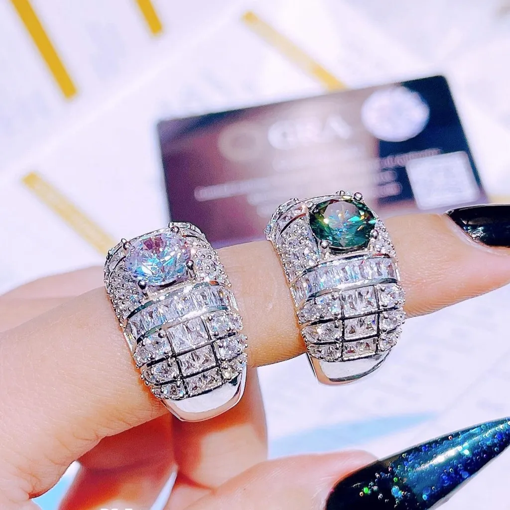 Nhẫn Nam Bạc Ý Xi Bạch Kim Đính Kim Cương Moissanite Tặng Kèm Kiểm Định Quốc Tế - Thắng Giang