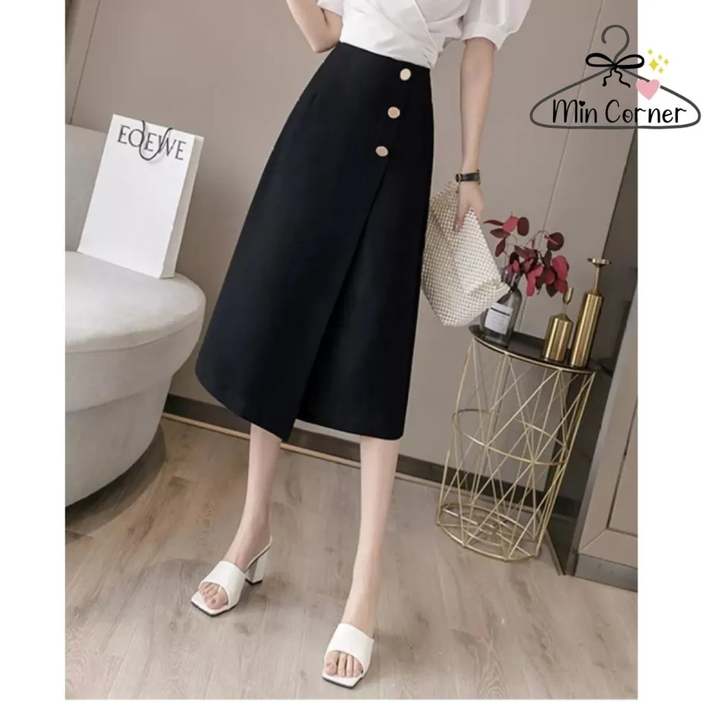 Chân Váy Nữ Dáng Dài Chữ A Phối Nút Chất Tuyết Mưa Dày Dặn Mv2 - Min Corner