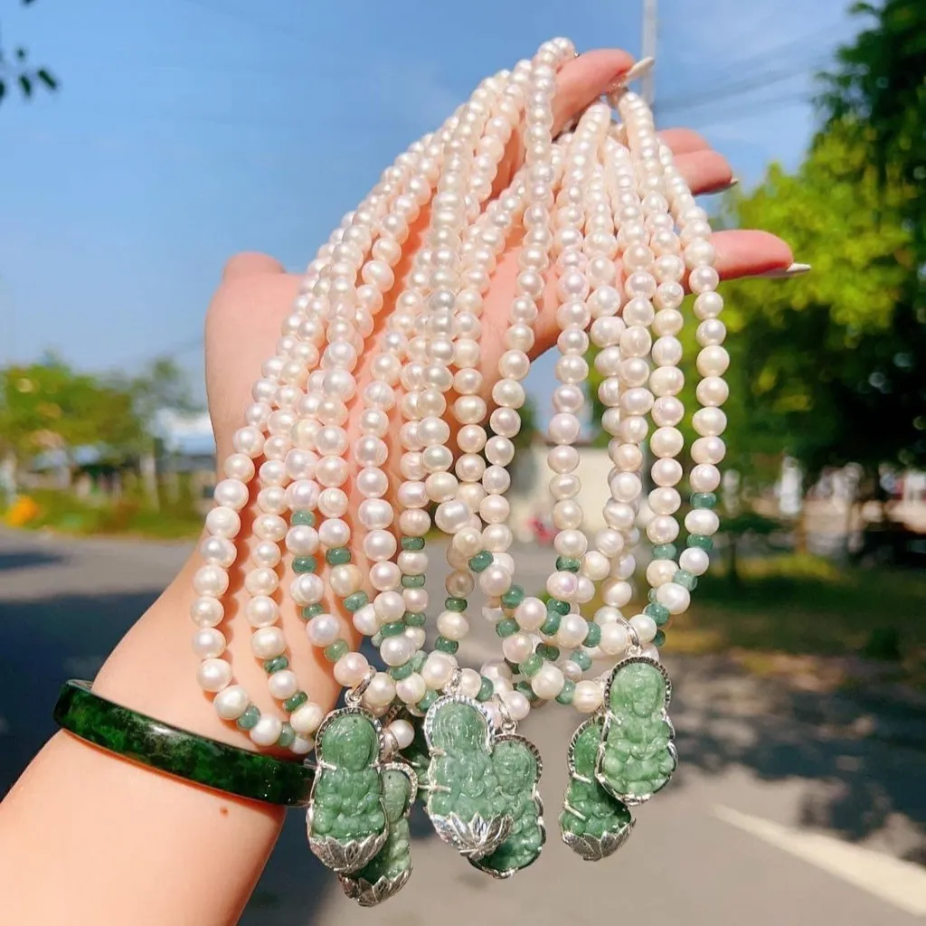 Alternative view of Dây Chuyền Ngọc Trai Nuôi Gắn Mặt Phật Quan Âm Ngọc Cẩm Thạch Bọc Bạc Ta - Thắng Giang