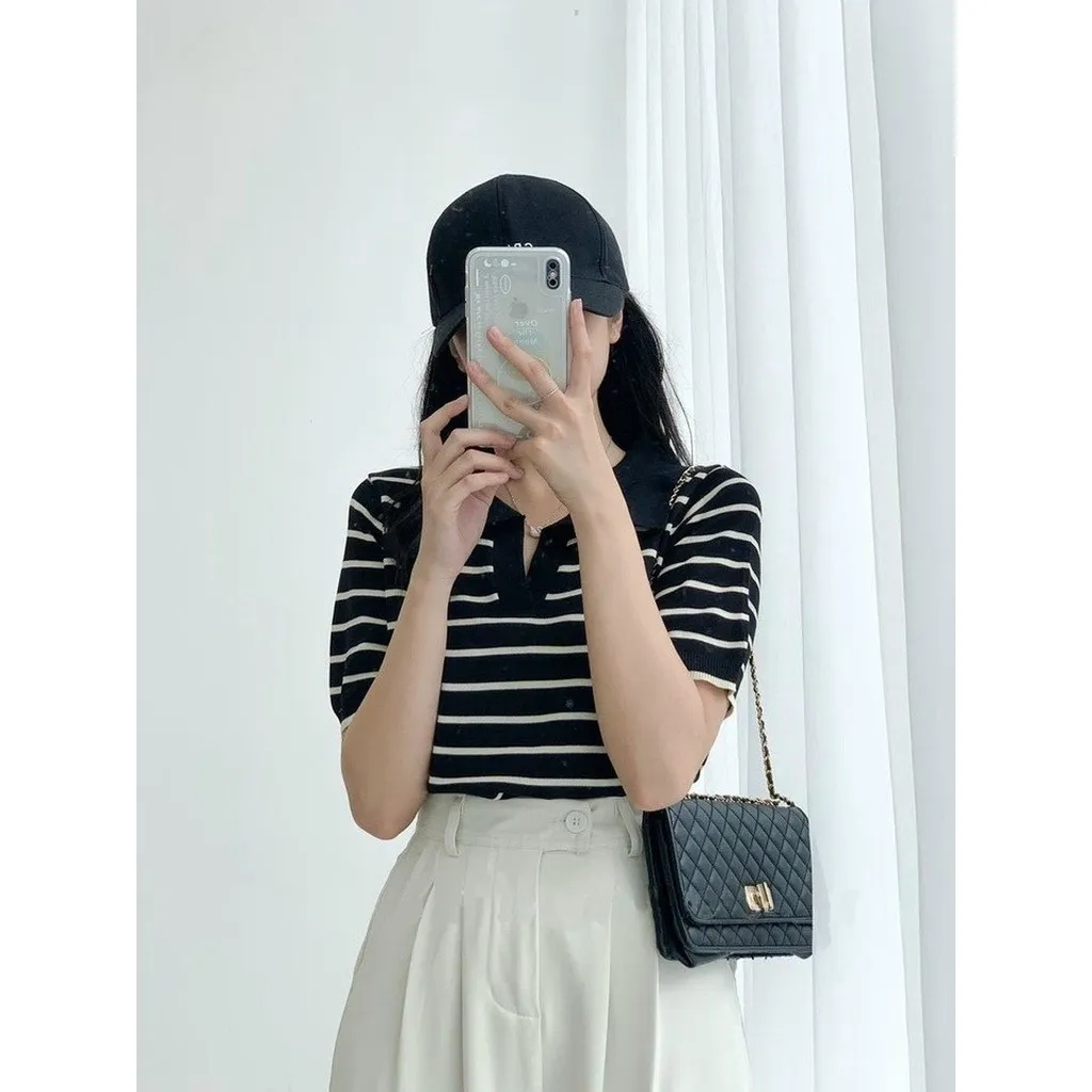 Alternative view of Áo Len Nữ Cổ Bẻ Kẻ Ngang Với 3 Nền Màu Khác Nhau Cực Xinh Alpl - Diepchi Fashion