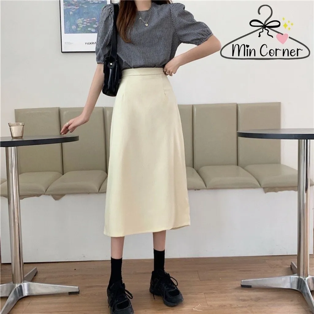 Alternative view of Chân Váy Midi Form Chữ A Lưng Cao Che Bụng Chất Tuyết Mưa Mv4 – Min Corner