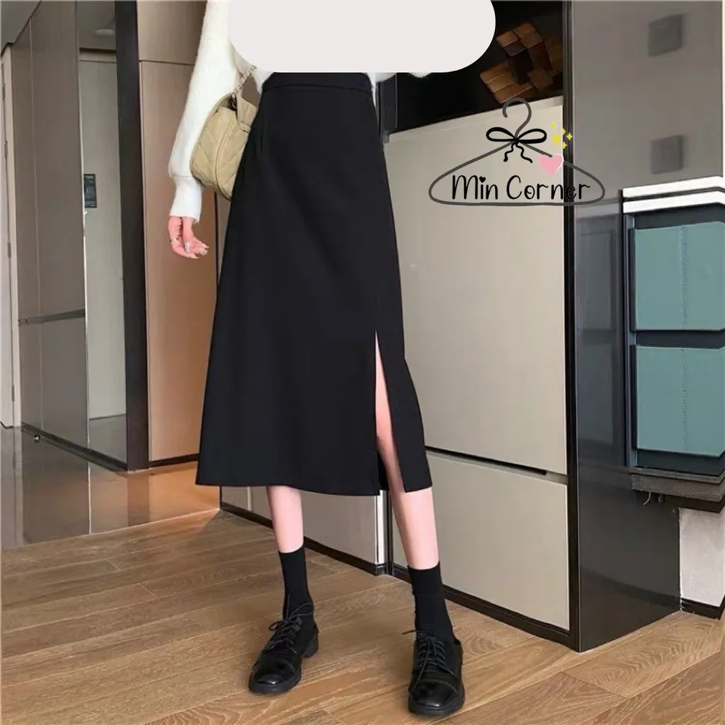 Chân Váy Dài Midi Phong Cách Hàn Quốc Xẻ Cạnh Chất Tuyết Mưa Mv7 - Min Corner
