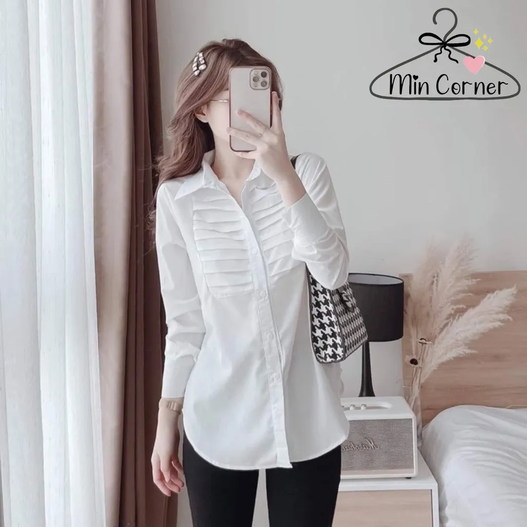 Áo Sơ Mi Nữ Tay Dài Nẹp Xếp Ly Thân Áo Chất Lụa Hàn Ms11 – Min Corner