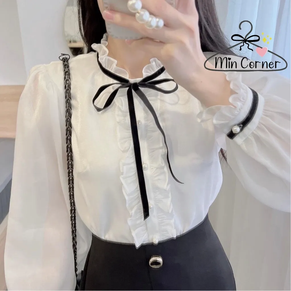 Áo Sơ Mi Nữ Tay Dài Thắt Nơ Chất Vải Tơ Ms14 – Min Corner