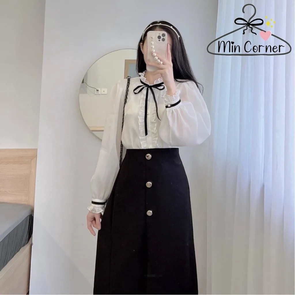 Alternative view of Áo Sơ Mi Nữ Tay Dài Thắt Nơ Chất Vải Tơ Ms14 – Min Corner