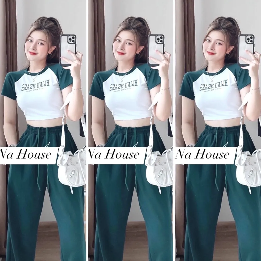 Set Bộ Đồ Nữ Thun Áo Crotop Mix Quần Ống Rộng Ct089 - Nana House