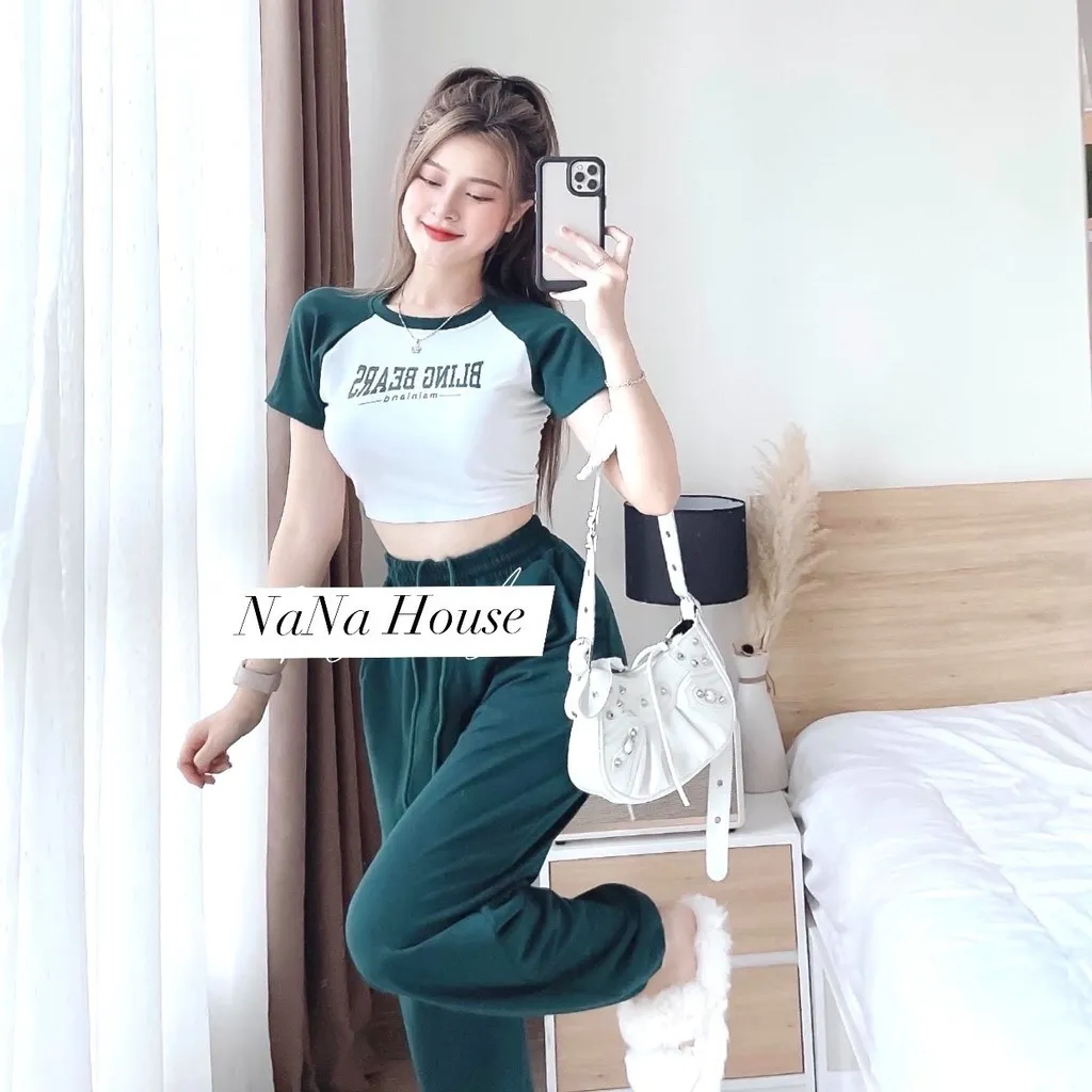 Alternative view of Set Bộ Đồ Nữ Thun Áo Crotop Mix Quần Ống Rộng Ct089 - Nana House