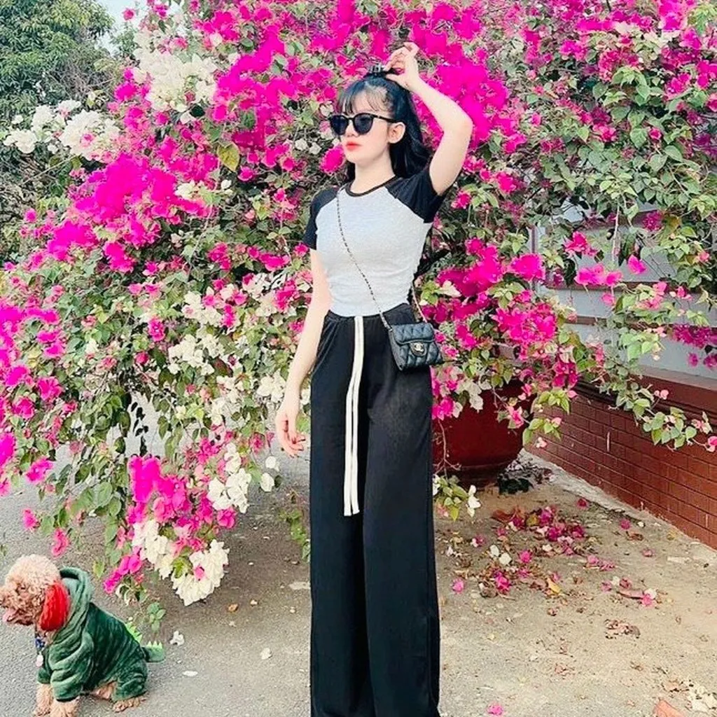 Alternative view of Set Áo Croptop Vạt Bầu Quần Suông Ct780 - Nana House