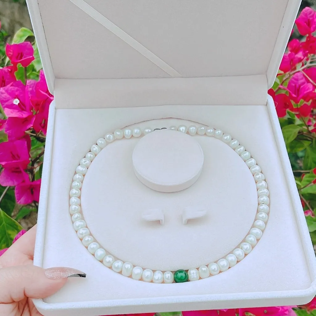 Dây Chuyền Ngọc Trai Nuôi Nước Ngọt Thiên Nhiên Phối Hạt Ngọc Tặng Kèm Hộp - Thắng Giang
