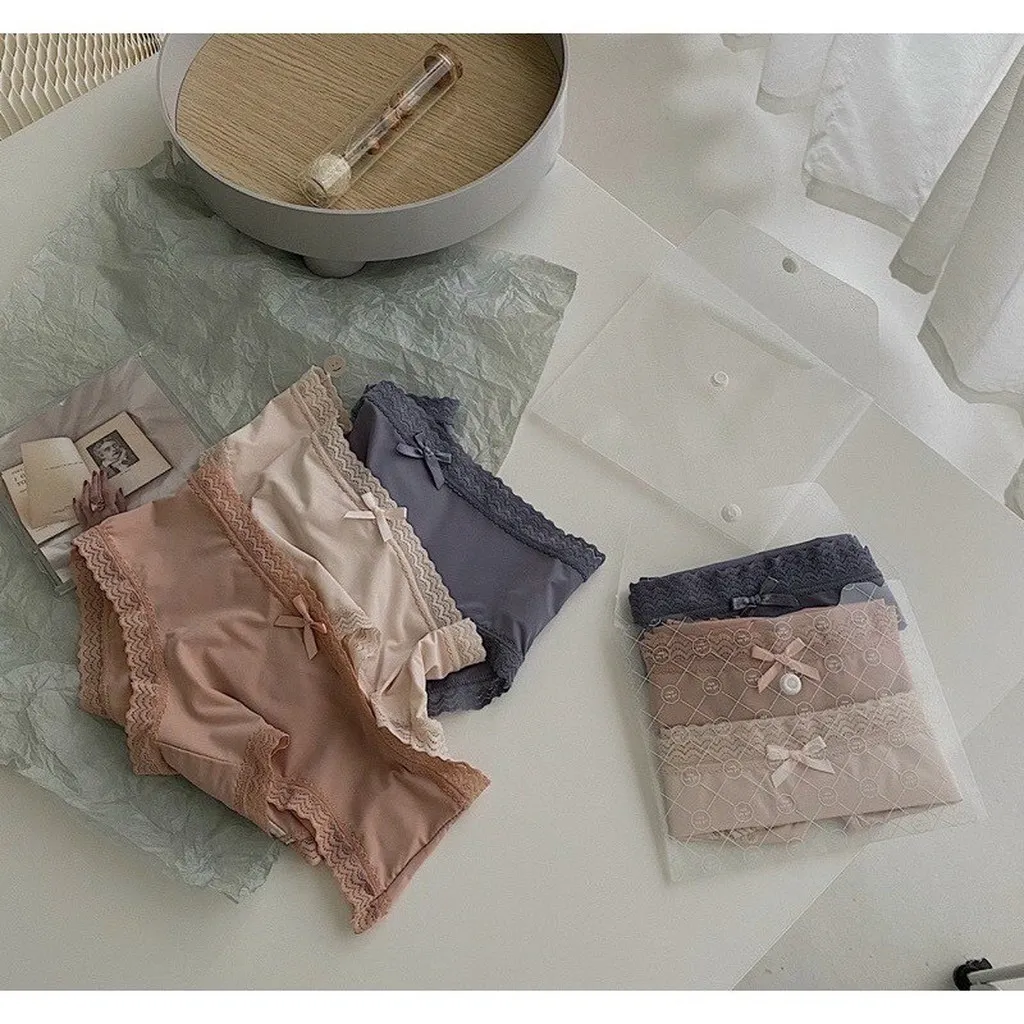 Set 3 Quần Lót Nữ Chất Đúc Su Phối Nơ Viền Ren Mát Lạnh - Vanass