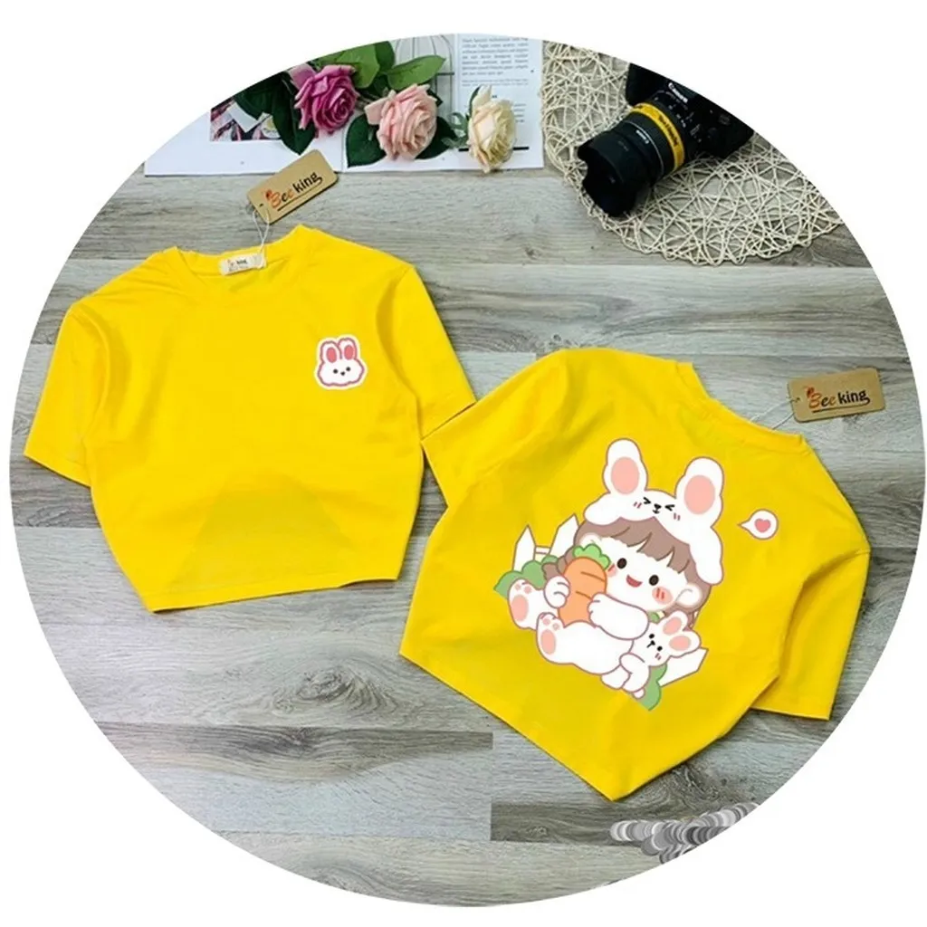 Áo Thun Bé Gái Form Lửng Cotton Cao Cấp In Hình Thỏ Dễ Thương Bkbg0305 - Zinpro