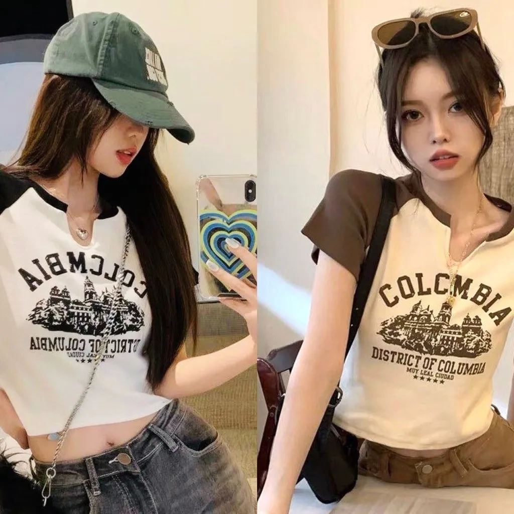 Áo Croptop Ôm Body Nữ Colombia Tay Ngắn Cổ Xẻ V Ug037 - Nana House