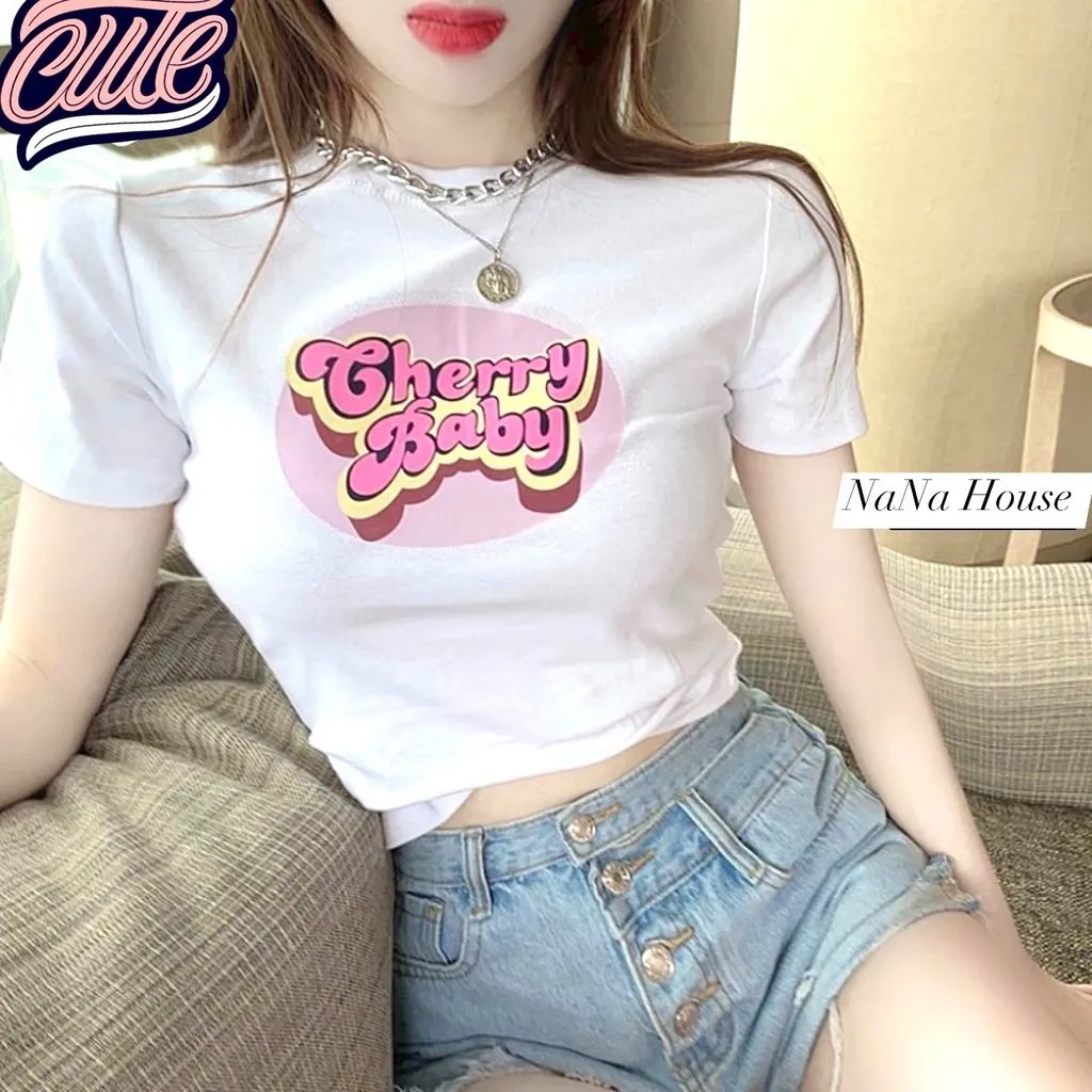 Áo Croptop Ôm Body Nữ Cherry Baby Cổ Tròn Tay Ngắn Uh304 - Nana House