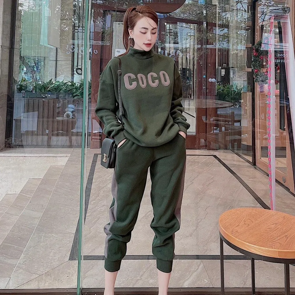 Set Bộ Đồ Nỉ Nữ Cao Cấp Thêu Họa Tiết Coco Thời Trang Thu Đông Siêu Hot - Htm Fashion