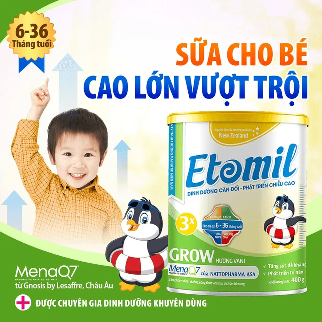 Sữa Tăng Chiều Cao Cho Bé Etomil 3x Grow Hương Vani - Nutri Miền Nam