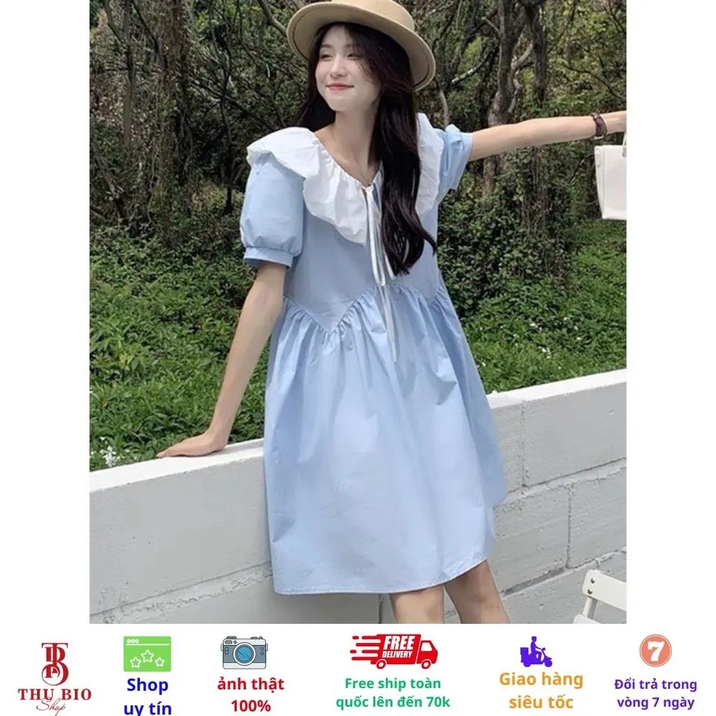 Alternative view of Váy Babydol Tiểu Thu Nữ, Đầm Váy Thiết Kế Màu Xanh Nhạt